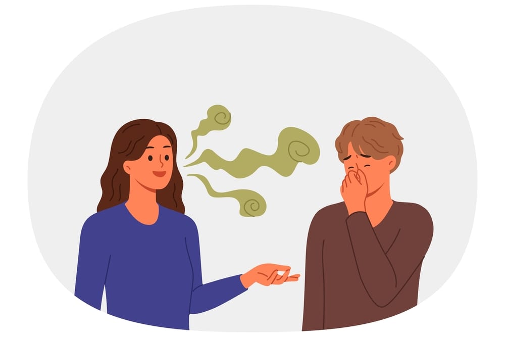 Ağız kokusu nedeniyle rahatsız olan iki kişi illüstrasyonu